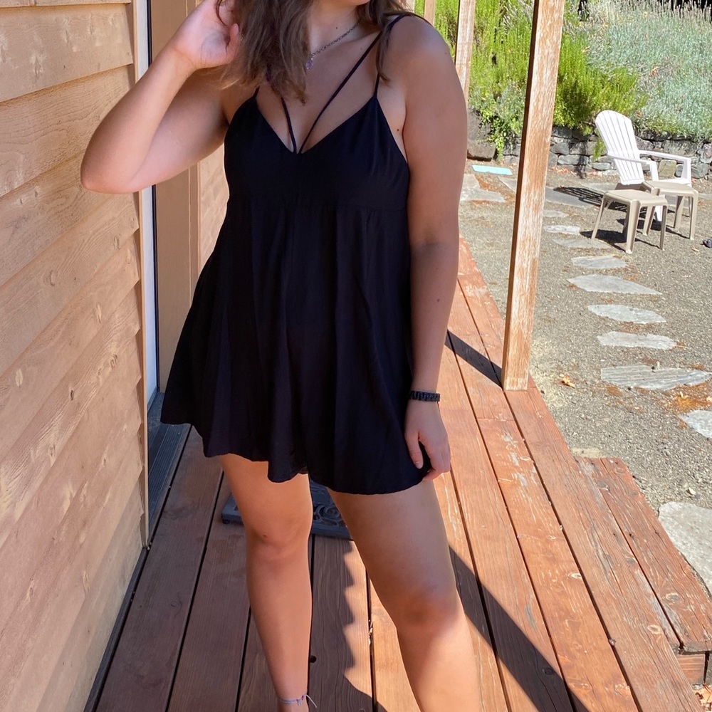 Black strappy low back romper